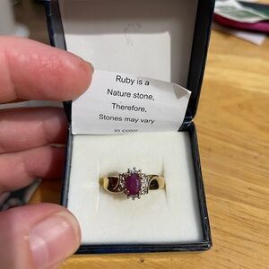 Vintage 14K Gold Ruby & Diamond Halo Ring-Size 7